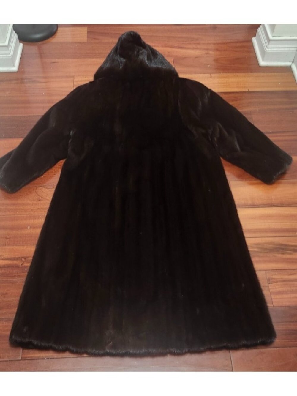 Genuine Mink Fur Full Length Hooded Maxi Coat Dark Brown Detachable Hood Size XL - Picture 11 of 16